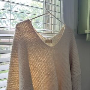 Altar'd State White V-Neck Sweater Chunky Knit